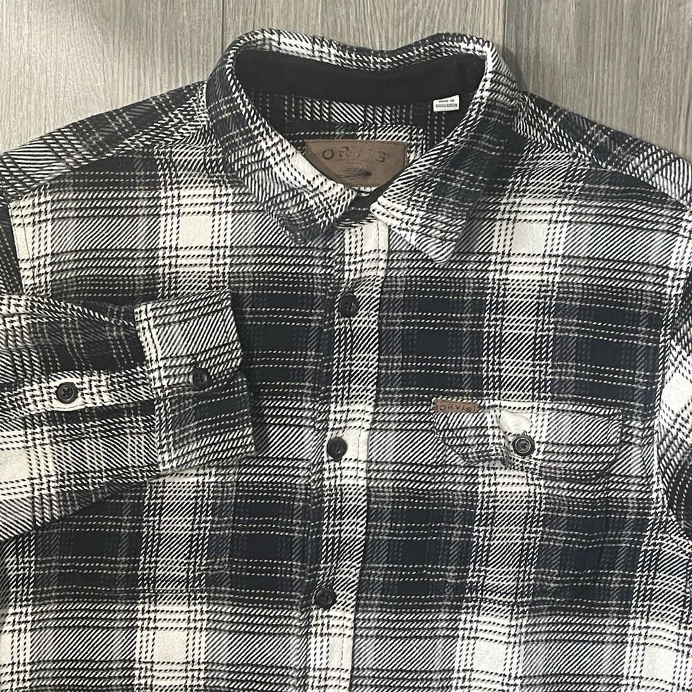 Orvis Flannel Button Up Heavyweight Shirt Men's L Gray Plaid Outdoor Long Sleeve